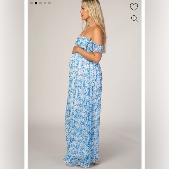 PinkBlush Maternity Blue Floral Flutter Sleeve Maxi Dress - Picture 2 of 7